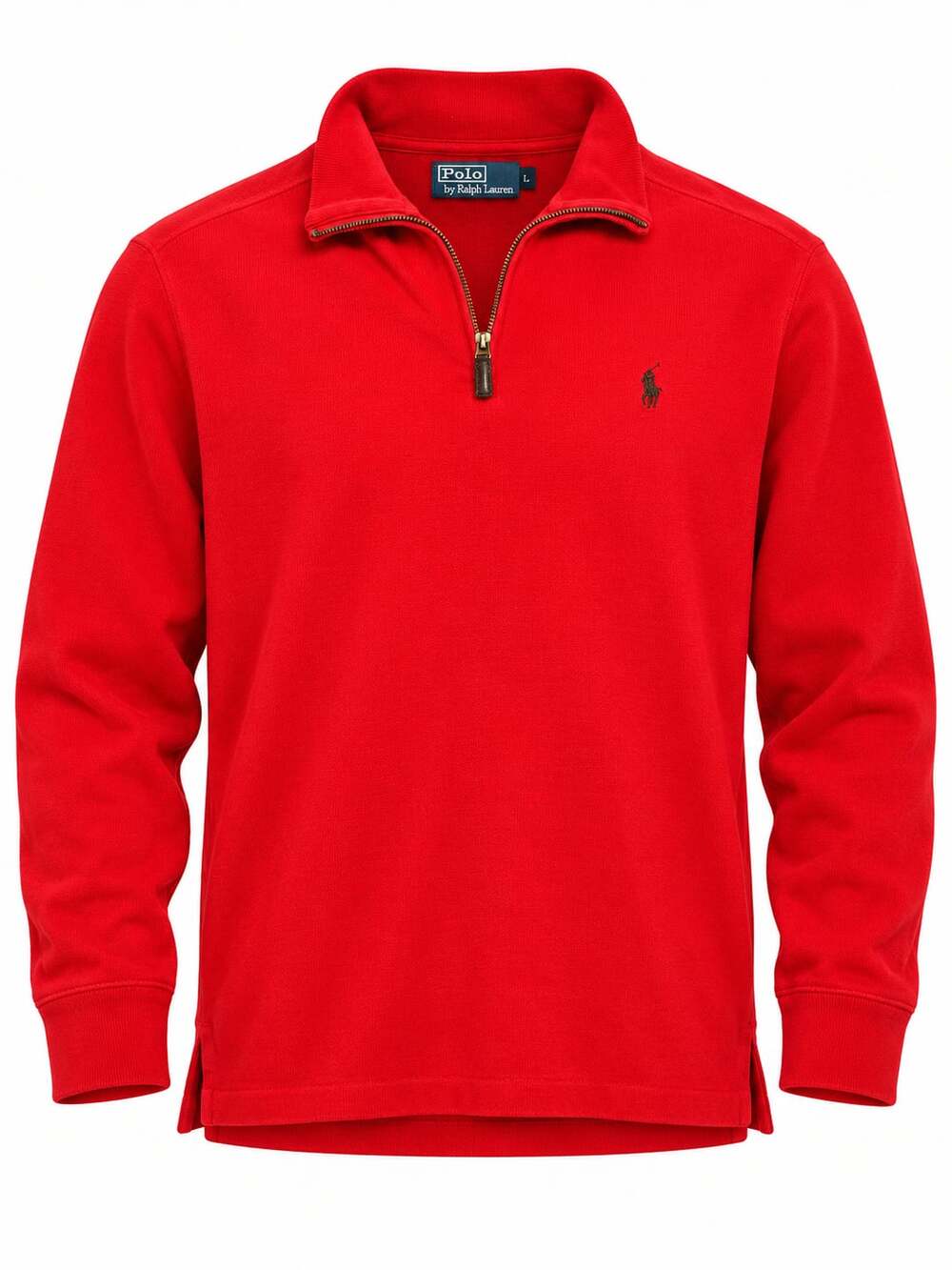 Polo Ralph Lauren Mens L Red Quarter Zip Cotton Ribbed Sweater Pullover